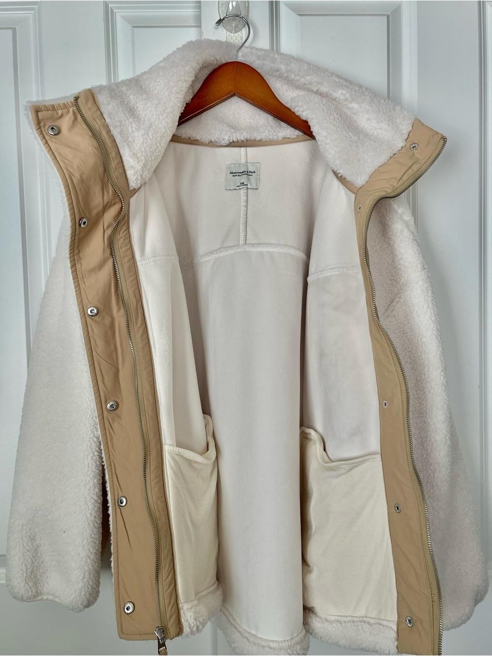 Abercrombie Fitch Soft AF Sherpa Teddy Zip Jacket XXL Women’s Ivory Cream - Picture 5 of 11